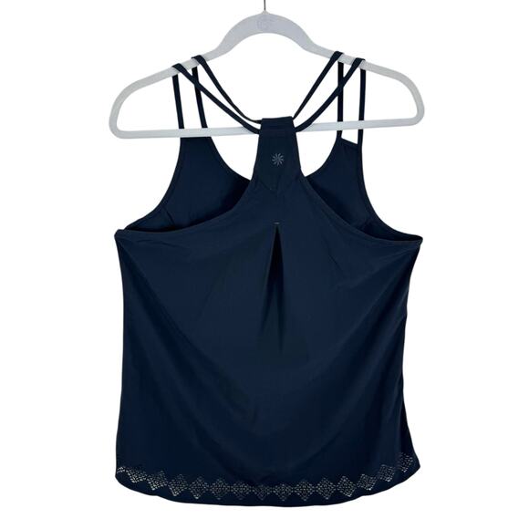 Athleta Black Lightweight Strappy Racerback Eyelet Hem Athletic Tank Top Size L - Picture 2 of 6